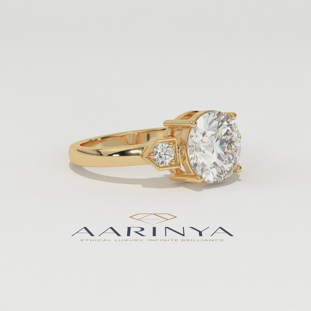 Aarinya Geometric Three-Stone Diamond Ring, The Deco Arrow Three-Stone Solitaire, The Eternal Timeline Chevron Ring, Rose Gold Chevron 3-Stone Ring