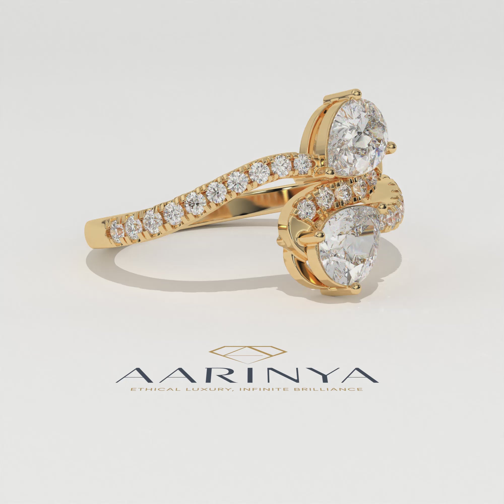Aarinya Twin Pear Toi et Moi Diamond Ring, The Helix Asymmetric Dual-Pear Ring