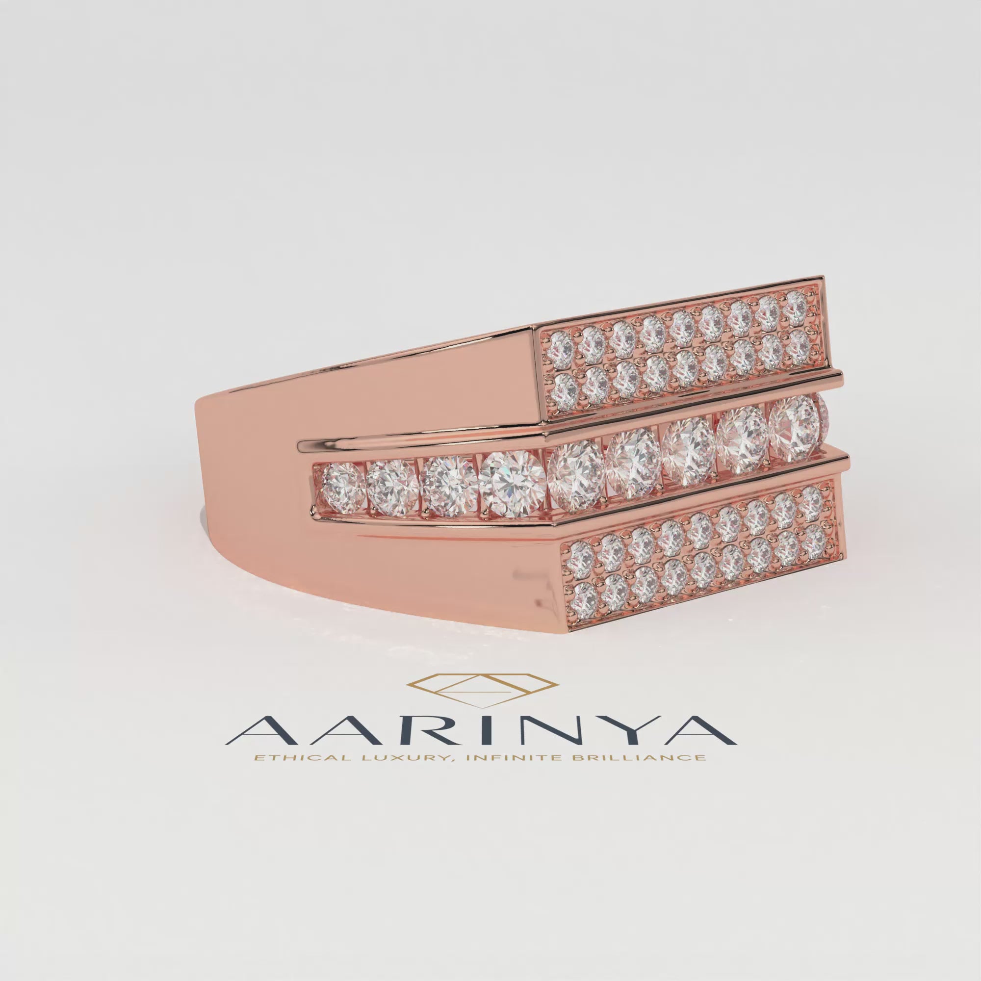 Aarinya Men's Multi-Row Diamond Signet Ring, The Grand Tiered Men's General Ring, The Matrix Channel Men's Ring