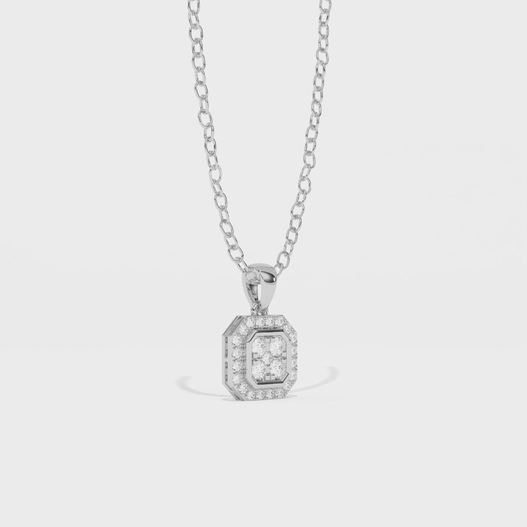 Aarinya Deco Quad-Solitaire Diamond Geometric Pendant, The Centurion Minimalist Tiered Illusion Cushion Pendant
