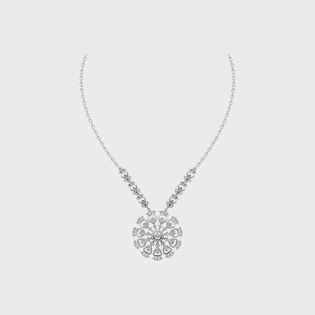 Aarinya Lumina Sunburst Floral Diamond Pendant Necklace