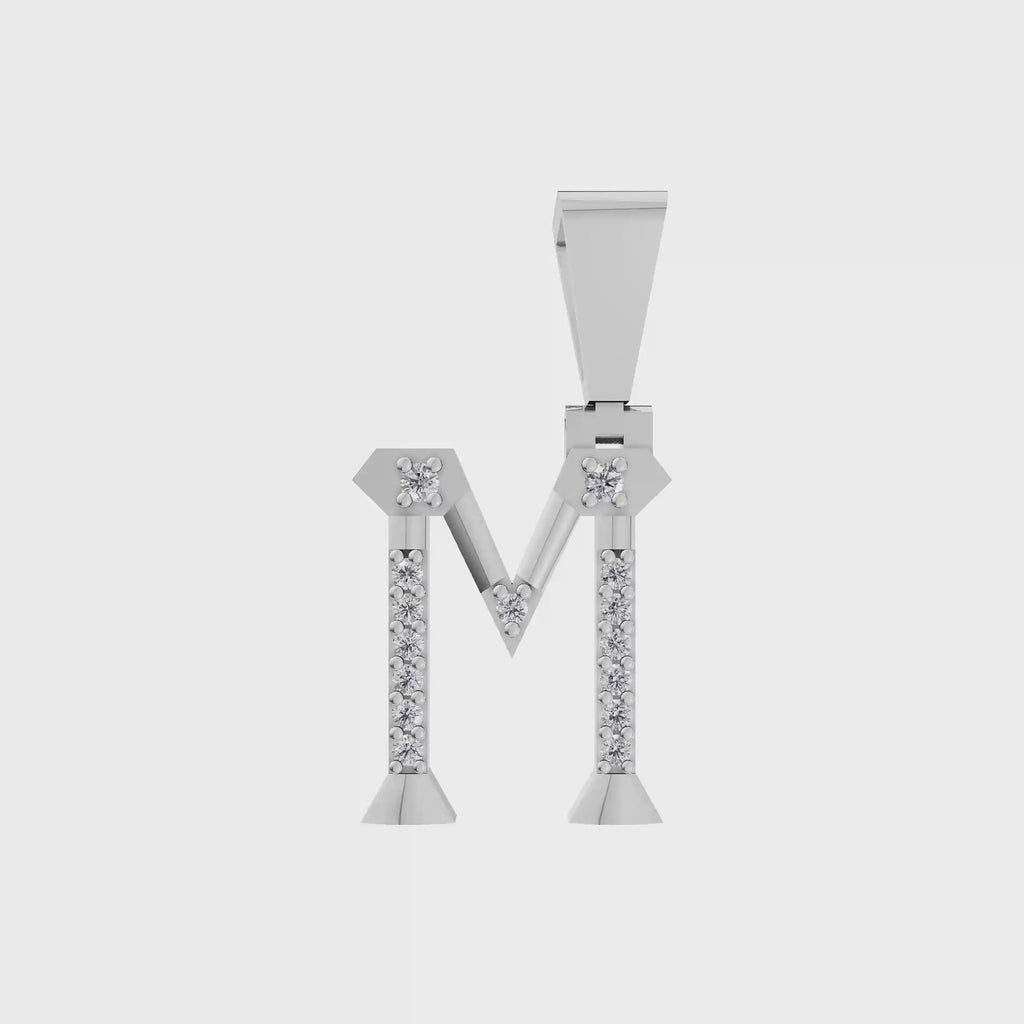 Aarinya Geometric Diamond Initial 'M' Pendant, The Signature Letter 'M' Pendant