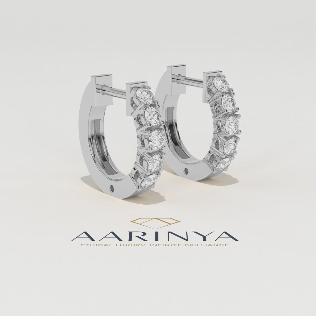 Aarinya Aurelia Diamond Hoop Earrings, Classic Round Diamond Hoop Earrings, 5-Stone Daily Wear Hoop Earrings
