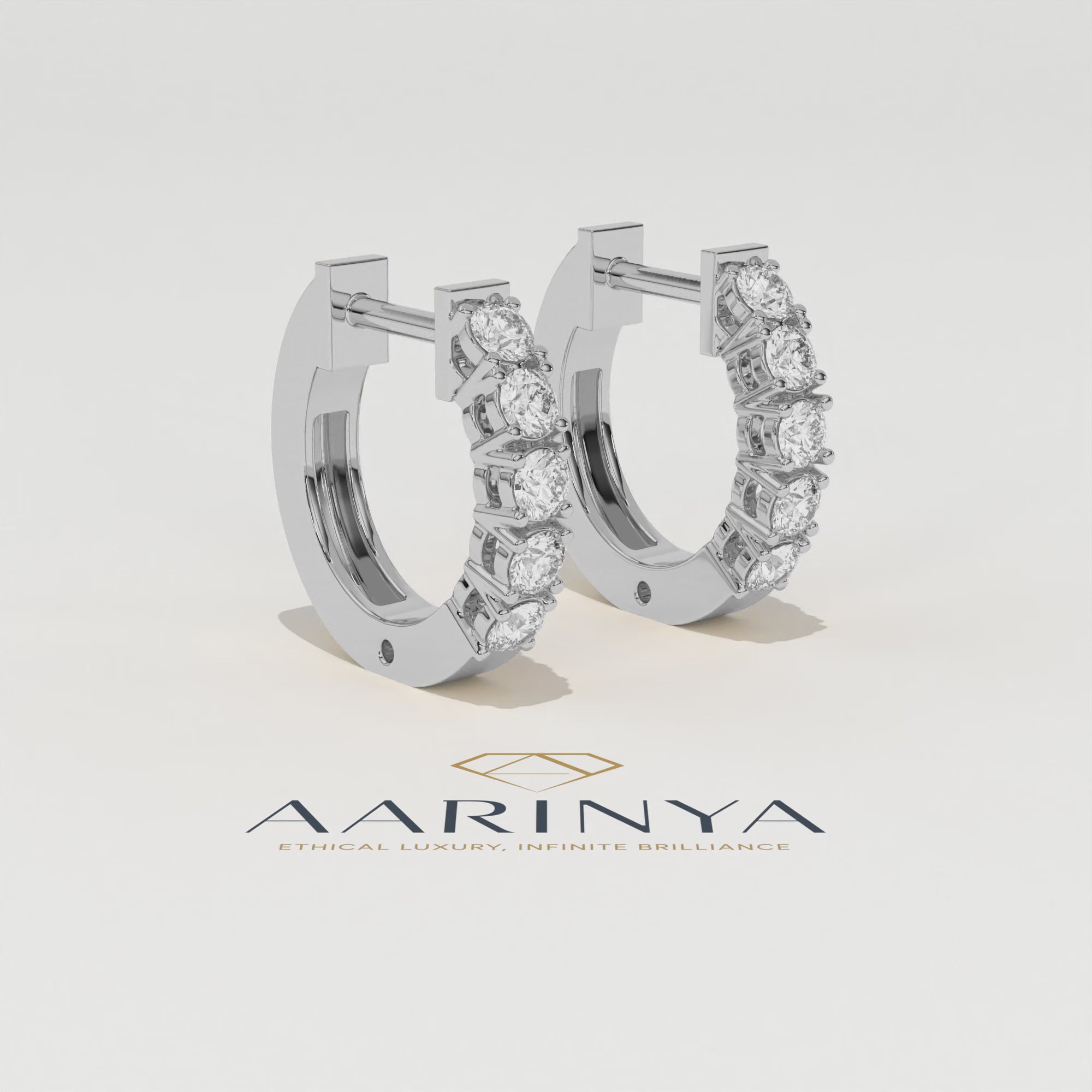 Aarinya Aurelia Diamond Hoop Earrings, Classic Round Diamond Hoop Earrings, 5-Stone Daily Wear Hoop Earrings
