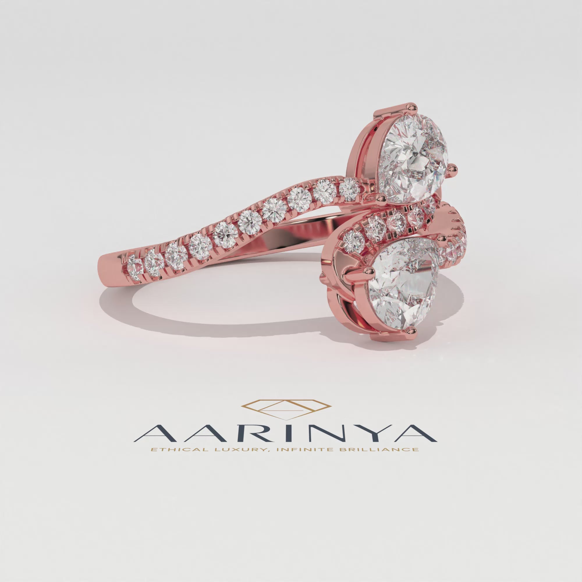 Aarinya Twin Pear Toi et Moi Diamond Ring, The Helix Asymmetric Dual-Pear Ring