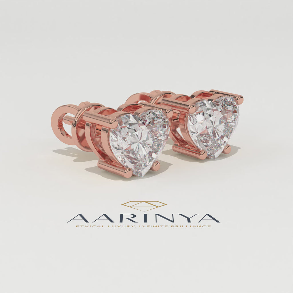 Aarinya Amore Heart Tops Earrings, The heart Brilliant Diamond Tops, Petite Rose Heart Earrings
