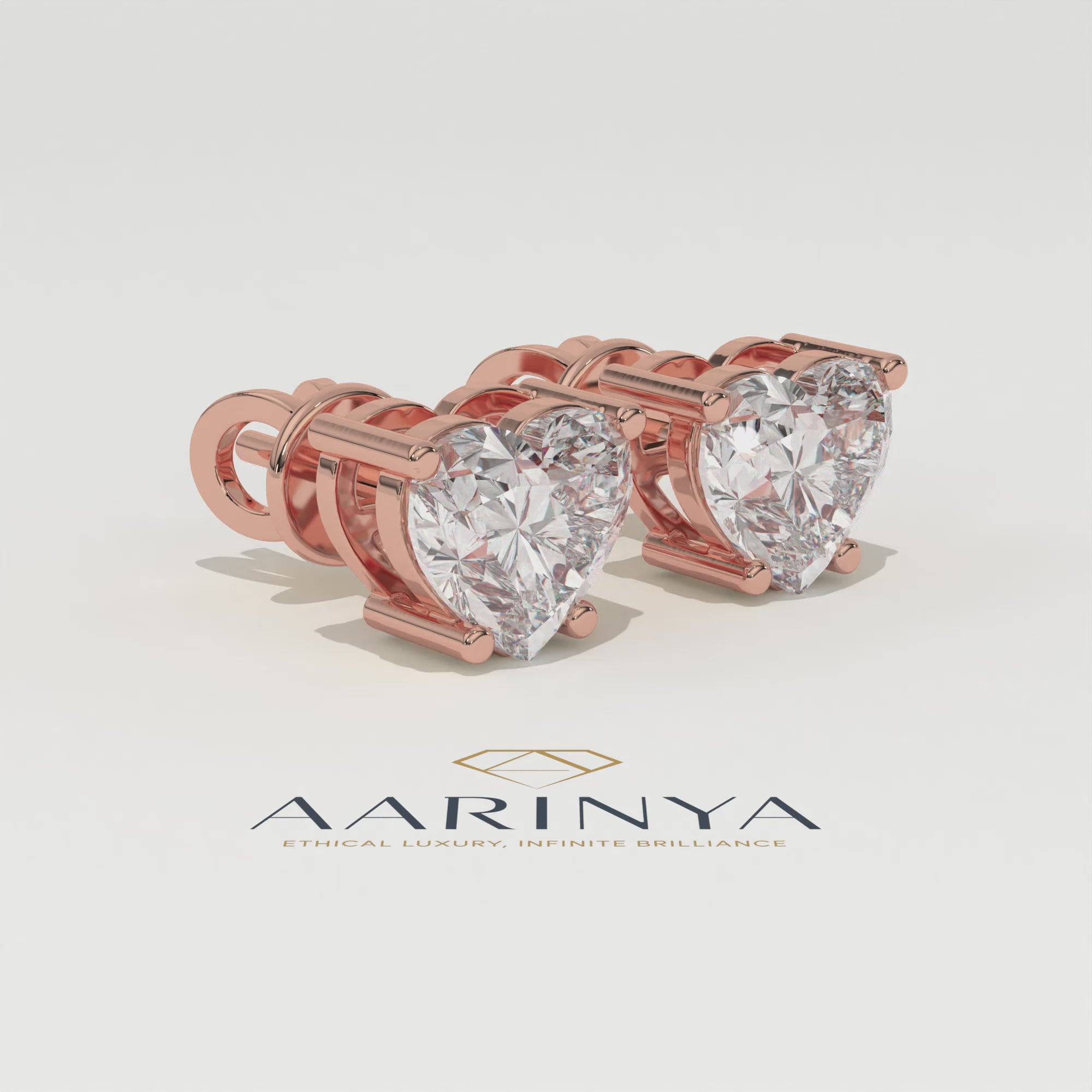 Aarinya Amore Heart Tops Earrings, The heart Brilliant Diamond Tops, Petite Rose Heart Earrings