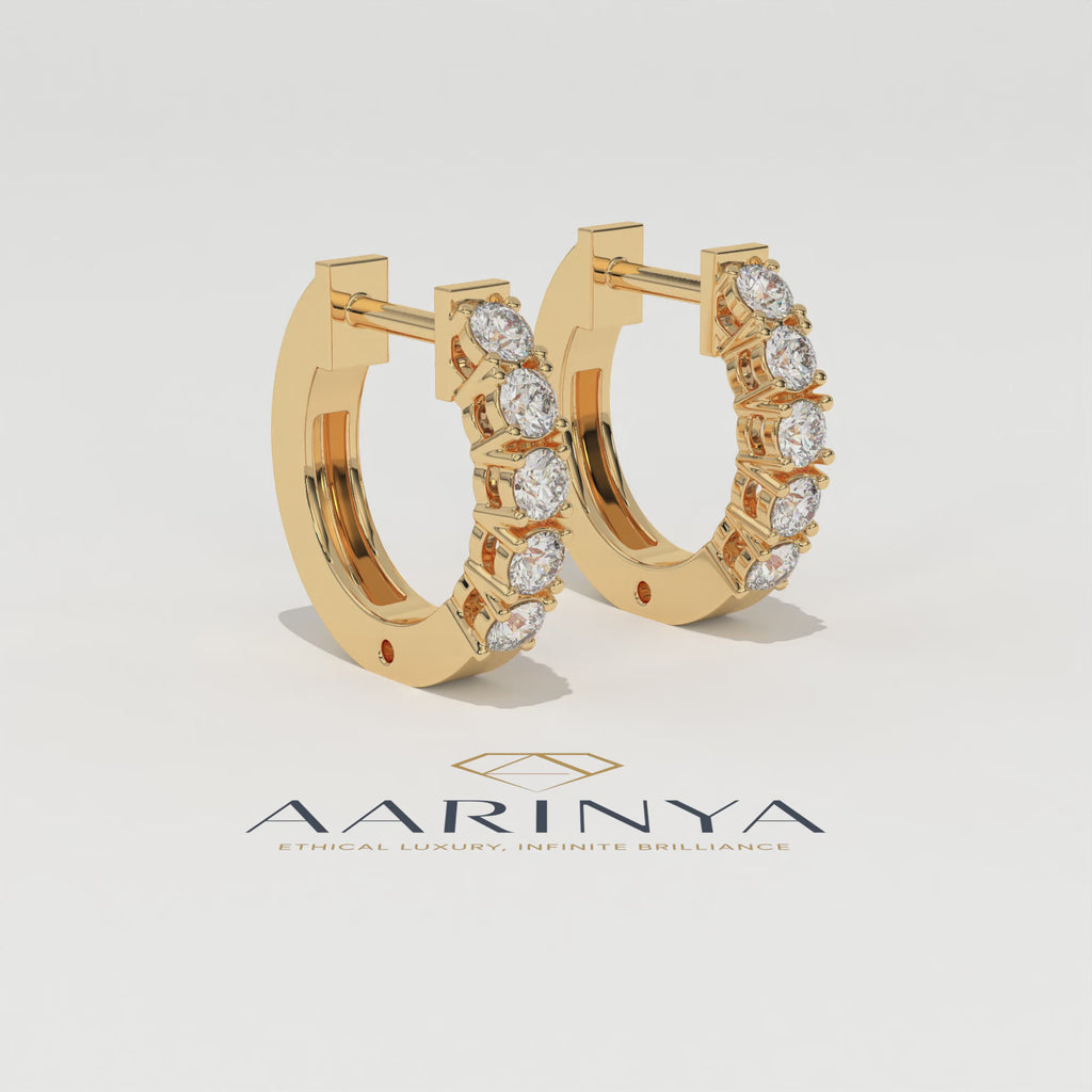 Aarinya Aurelia Diamond Hoop Earrings, Classic Round Diamond Hoop Earrings, 5-Stone Daily Wear Hoop Earrings