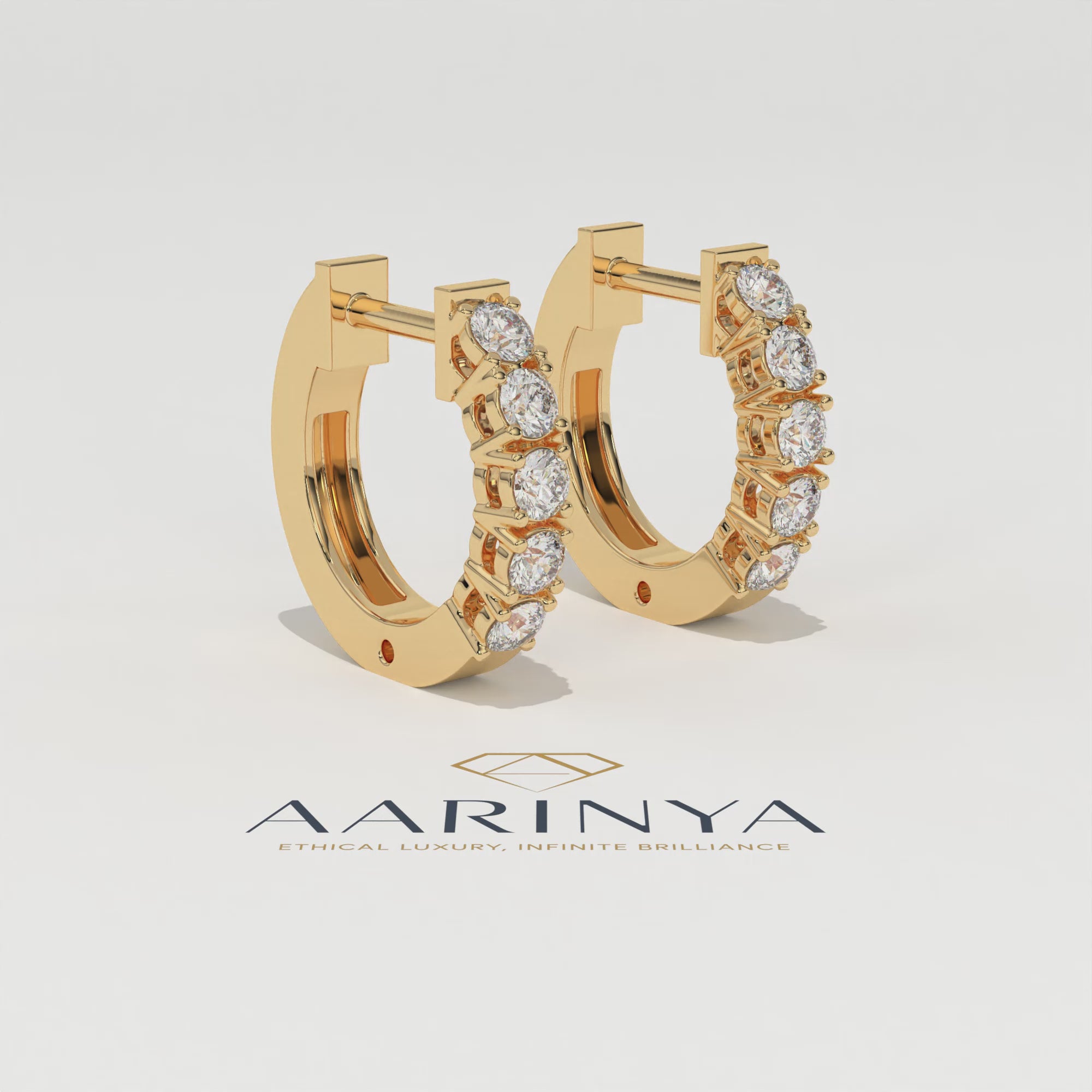 Aarinya Aurelia Diamond Hoop Earrings, Classic Round Diamond Hoop Earrings, 5-Stone Daily Wear Hoop Earrings