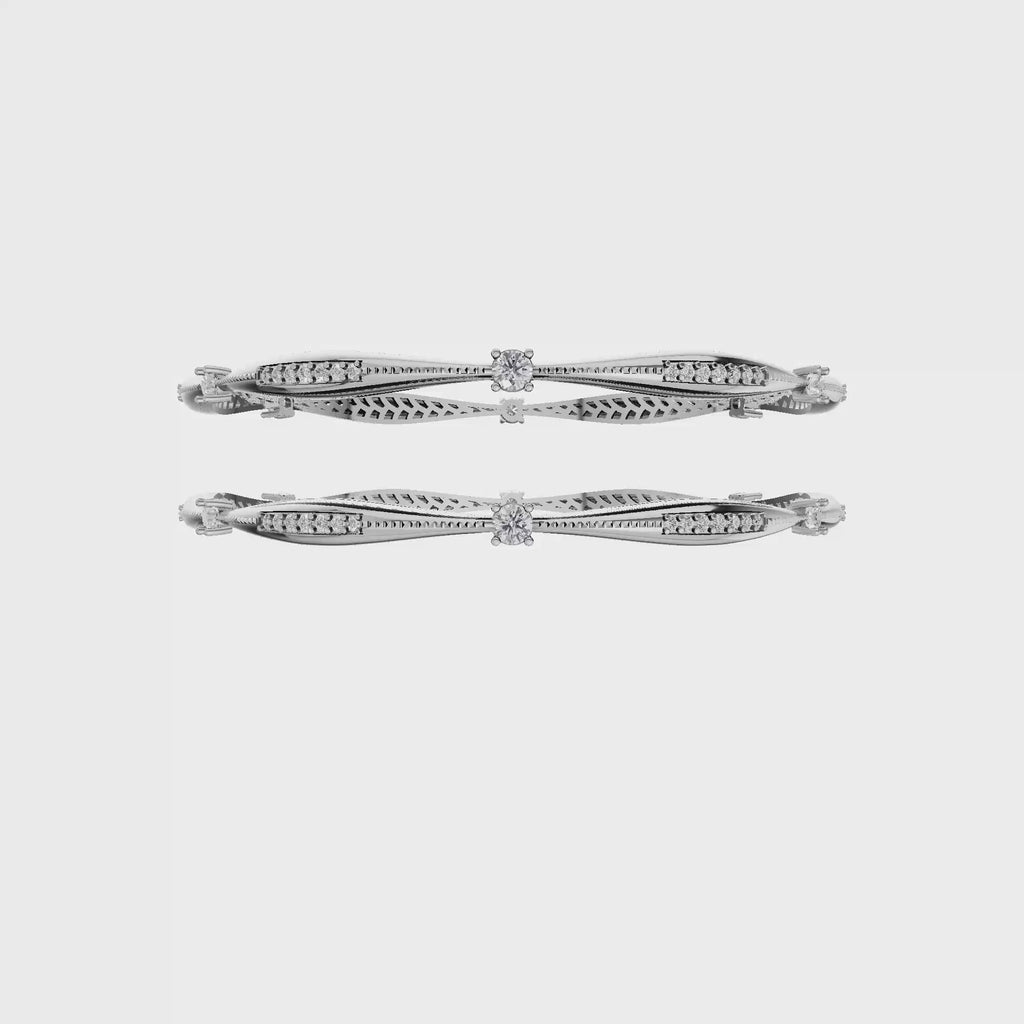 Aarinya Twisted Elegance Diamond Bracelet, Celestial Wave Lab grown Diamond Kada Pair