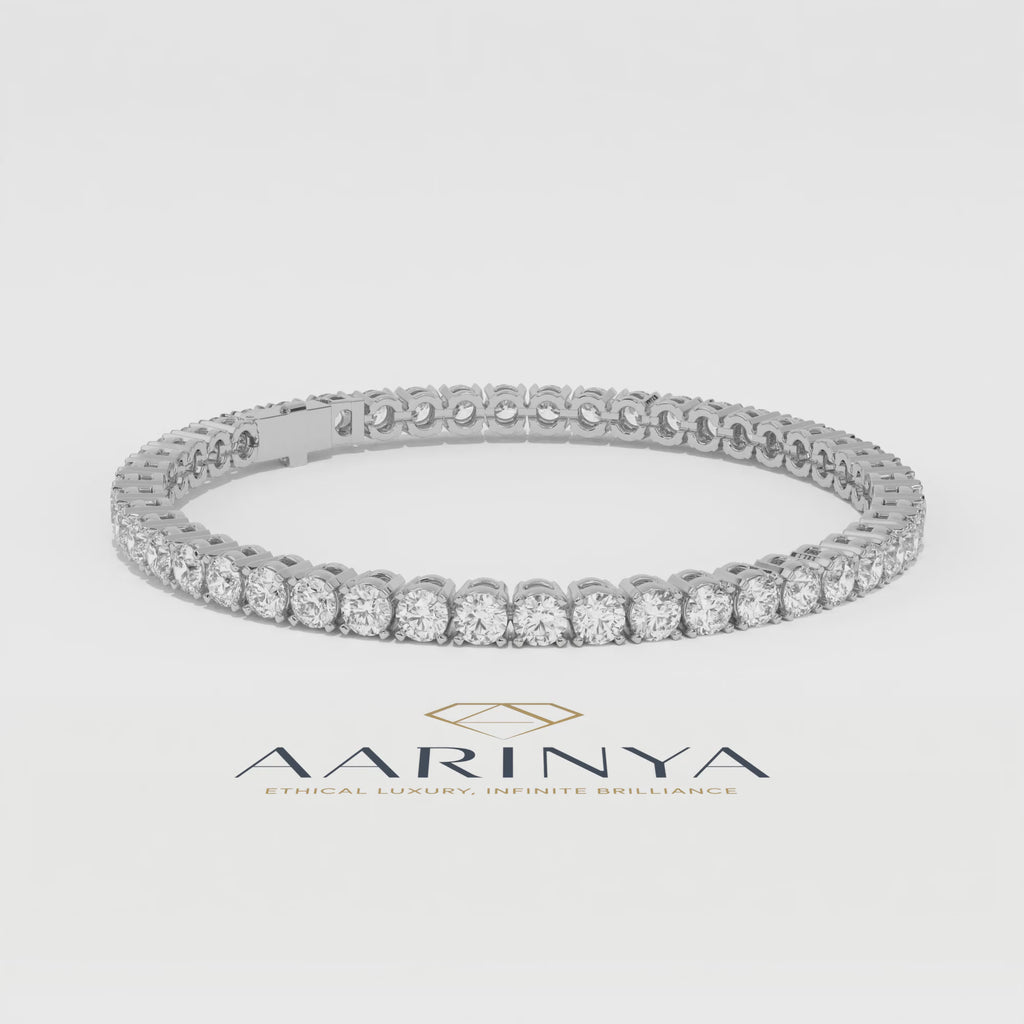 Aarinya Round Brilliant-Cut Lab-Grown Diamond Continuous Tennis Bracelet, The Centurion Minimalist Shared-Prong Collet Bracelet