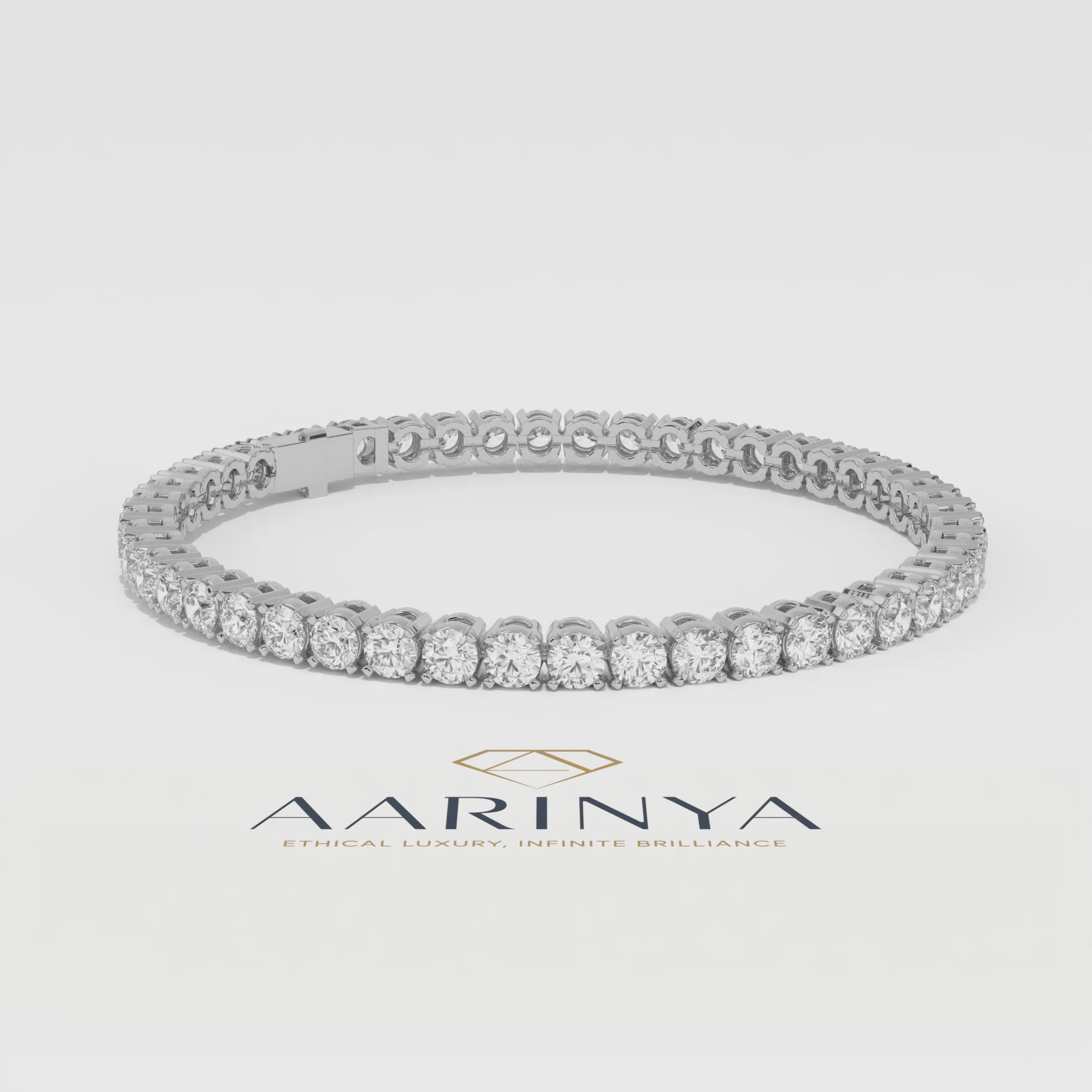 Aarinya Round Brilliant-Cut Lab-Grown Diamond Continuous Tennis Bracelet, The Centurion Minimalist Shared-Prong Collet Bracelet
