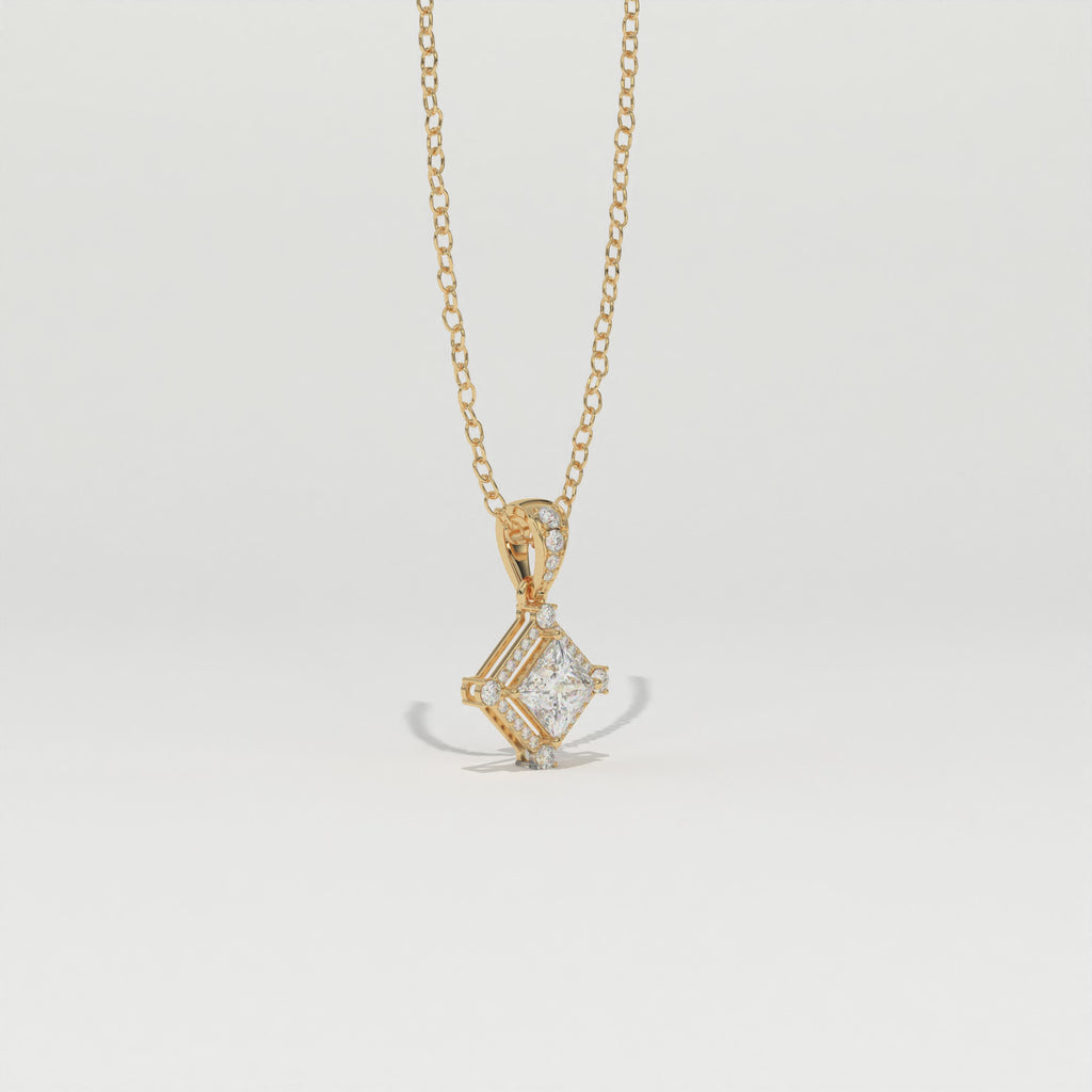 Aarinya Princess-Cut Kite-Set Lab-Grown Diamond Pendant, The Centurion Minimalist Tiered Compass-Set Pendant