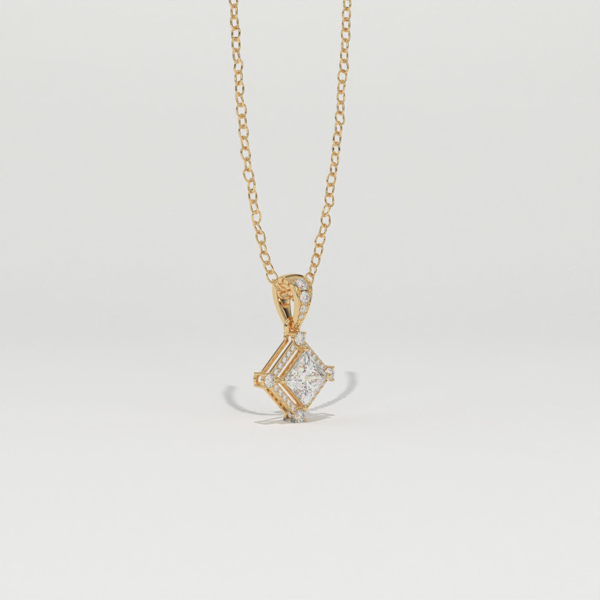 Aarinya Princess-Cut Kite-Set Lab-Grown Diamond Pendant, The Centurion Minimalist Tiered Compass-Set Pendant