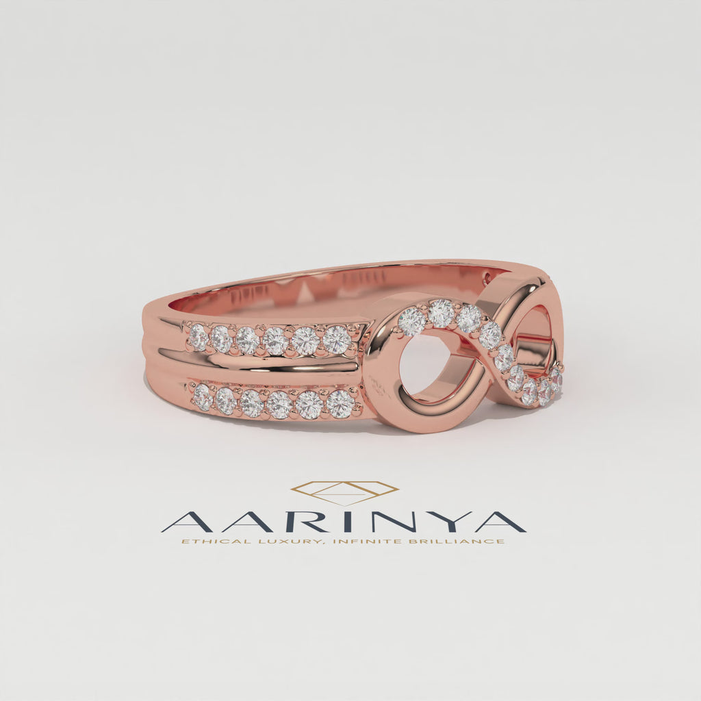 Aarinya Endless Infinity Ribbon Pave Band, The Continuous Loop Shimmer Ring, The Eternal Devotion Double-Shank Band