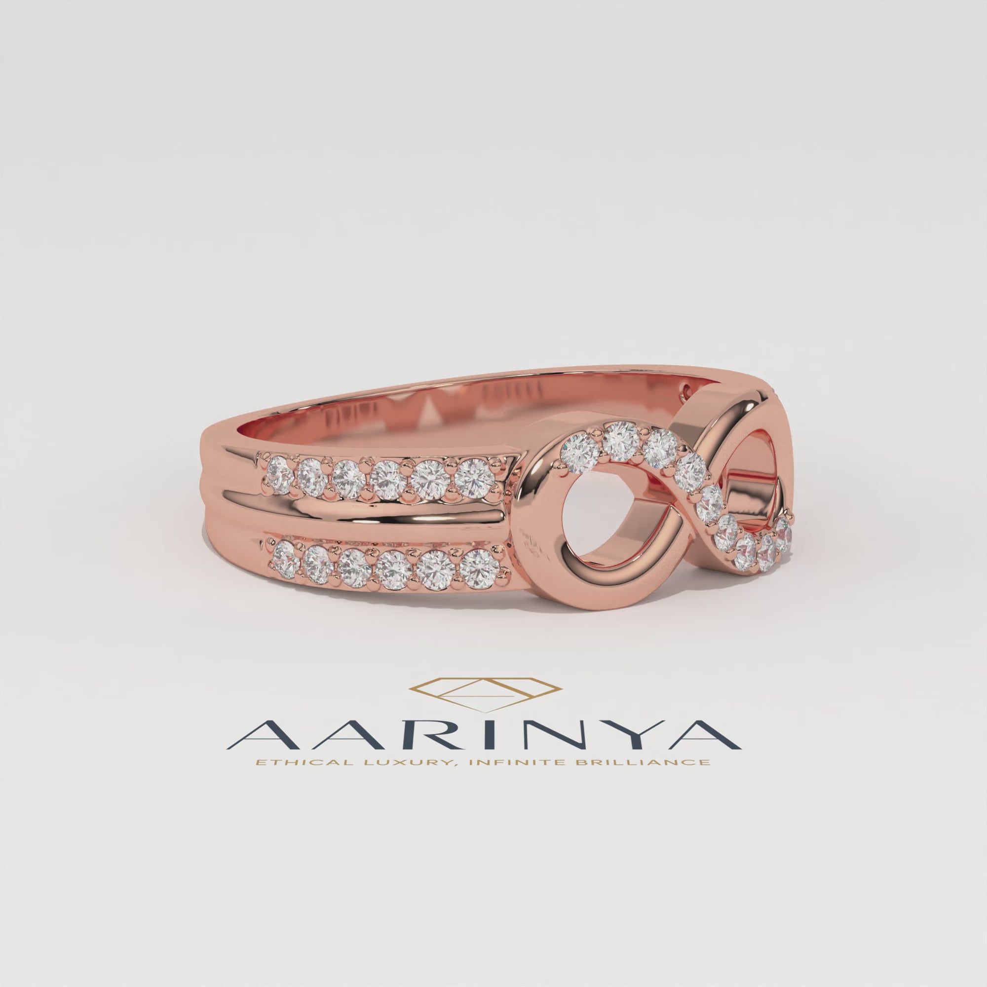 Aarinya Endless Infinity Ribbon Pave Band, The Continuous Loop Shimmer Ring, The Eternal Devotion Double-Shank Band