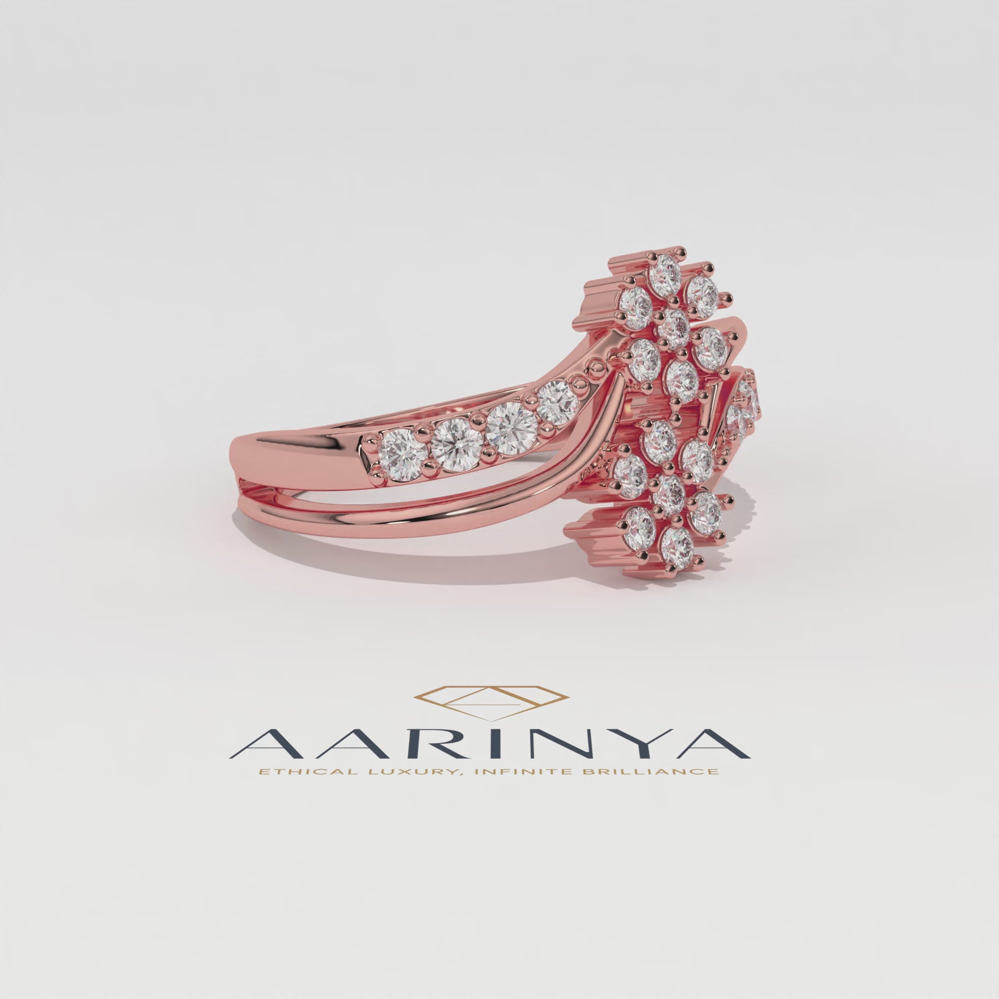Aarinya Twin Floral Cluster Diamond Ring, The Helix Dual Rosette Ring, Twin Cluster Bypass Ring