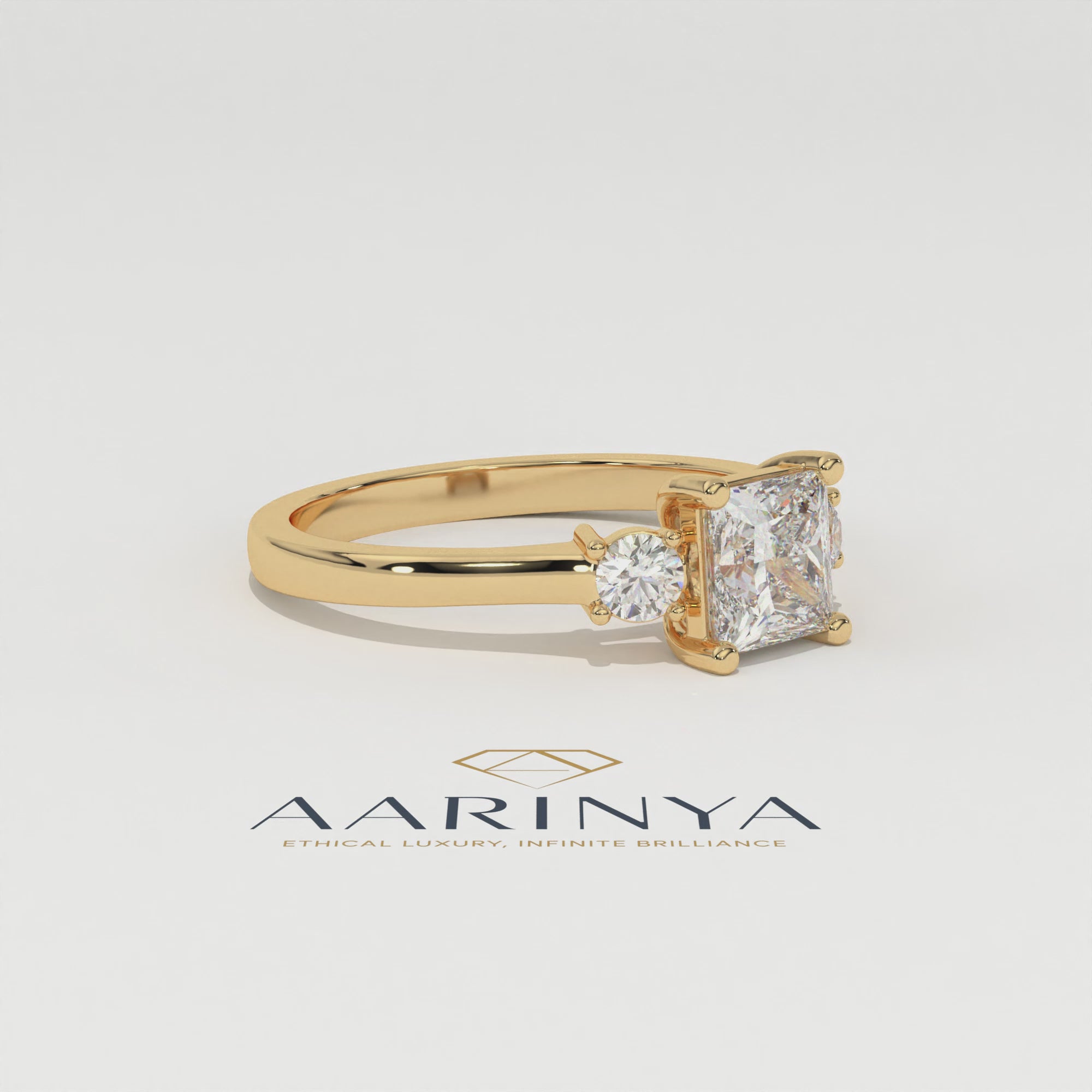 Aarinya Princess Cut Geometric Three-Stone Ring, The Empress Square Trilogy Ring, The Angular Brilliance Chevron Ring
