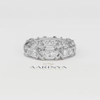 Aarinya Two-Tone Cross Link Diamond Eternity Band, The Renaissance Sculpted Two-Tone Cross Eternity Band Ring, Two-Tone "X" Link Eternity Ring
