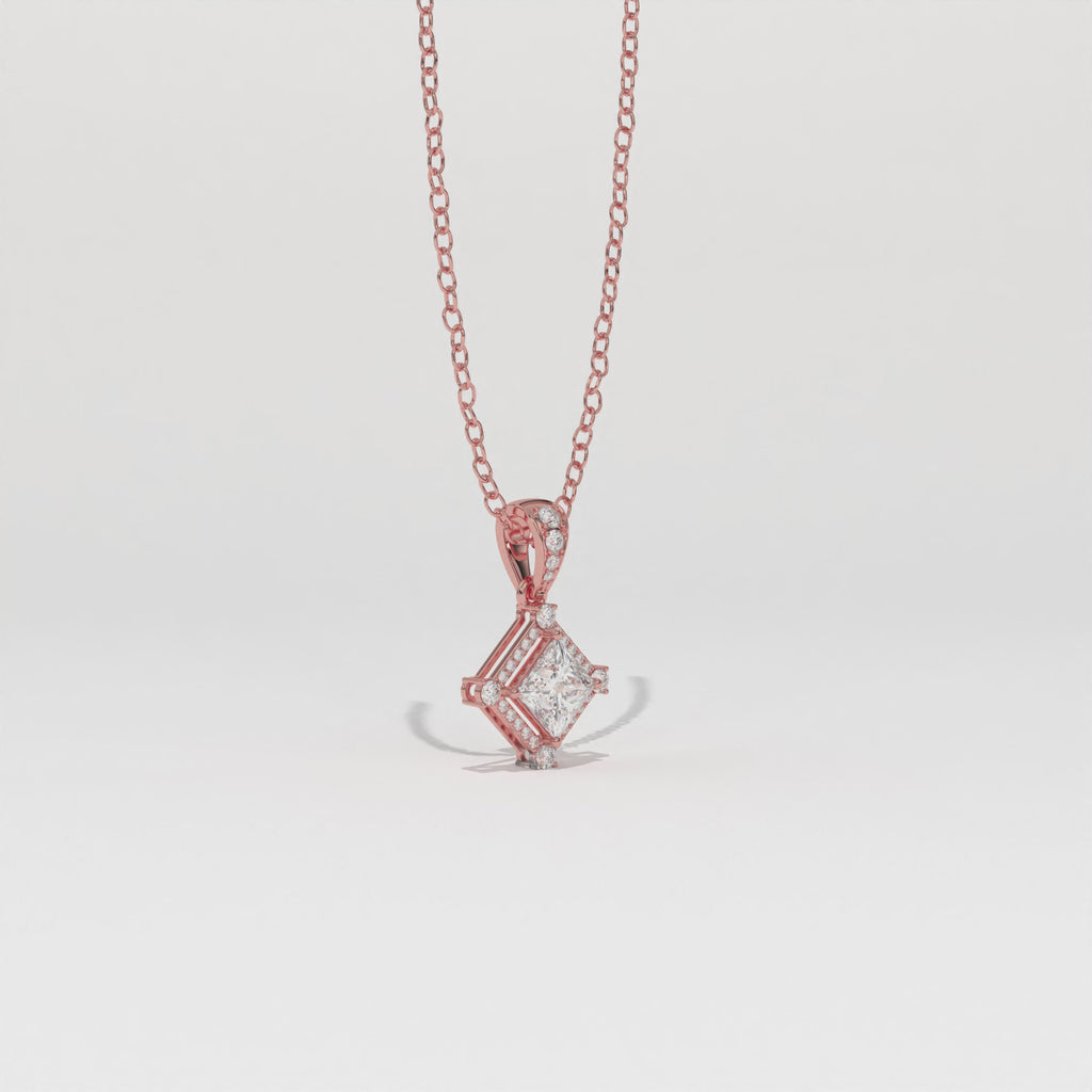 Aarinya Princess-Cut Kite-Set Lab-Grown Diamond Pendant, The Centurion Minimalist Tiered Compass-Set Pendant