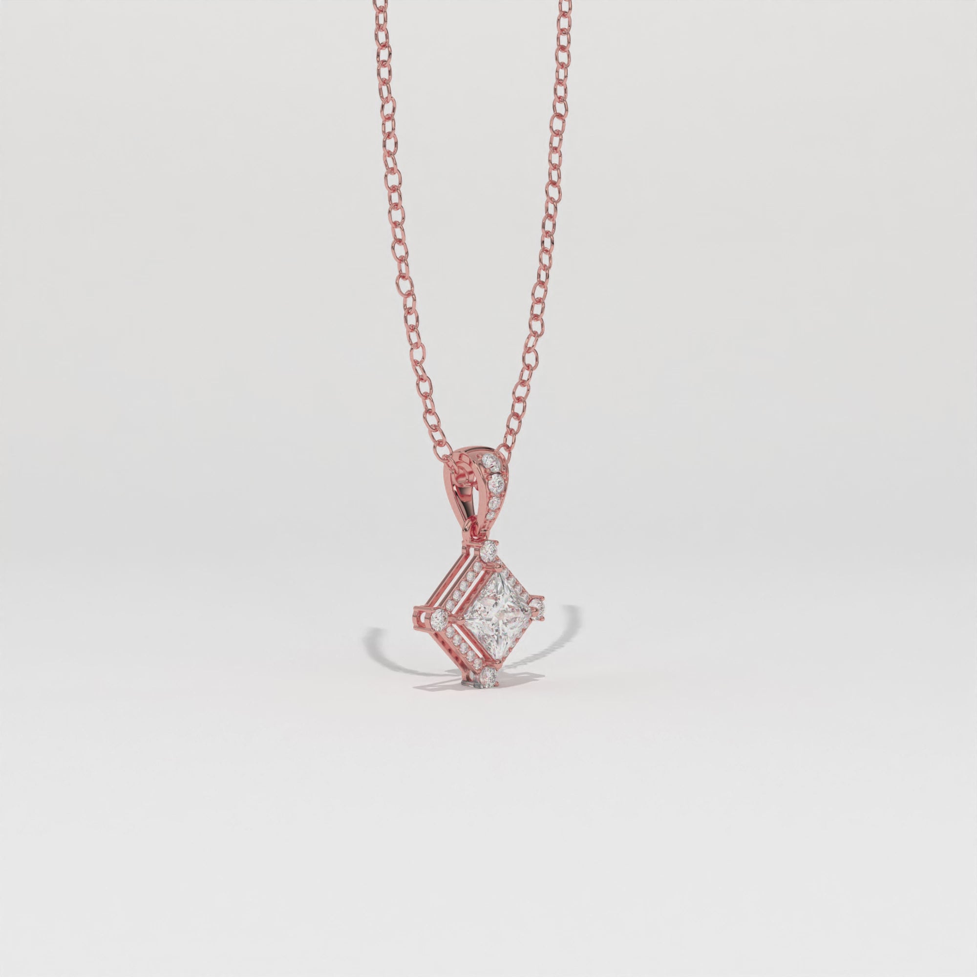 Aarinya Princess-Cut Kite-Set Lab-Grown Diamond Pendant, The Centurion Minimalist Tiered Compass-Set Pendant