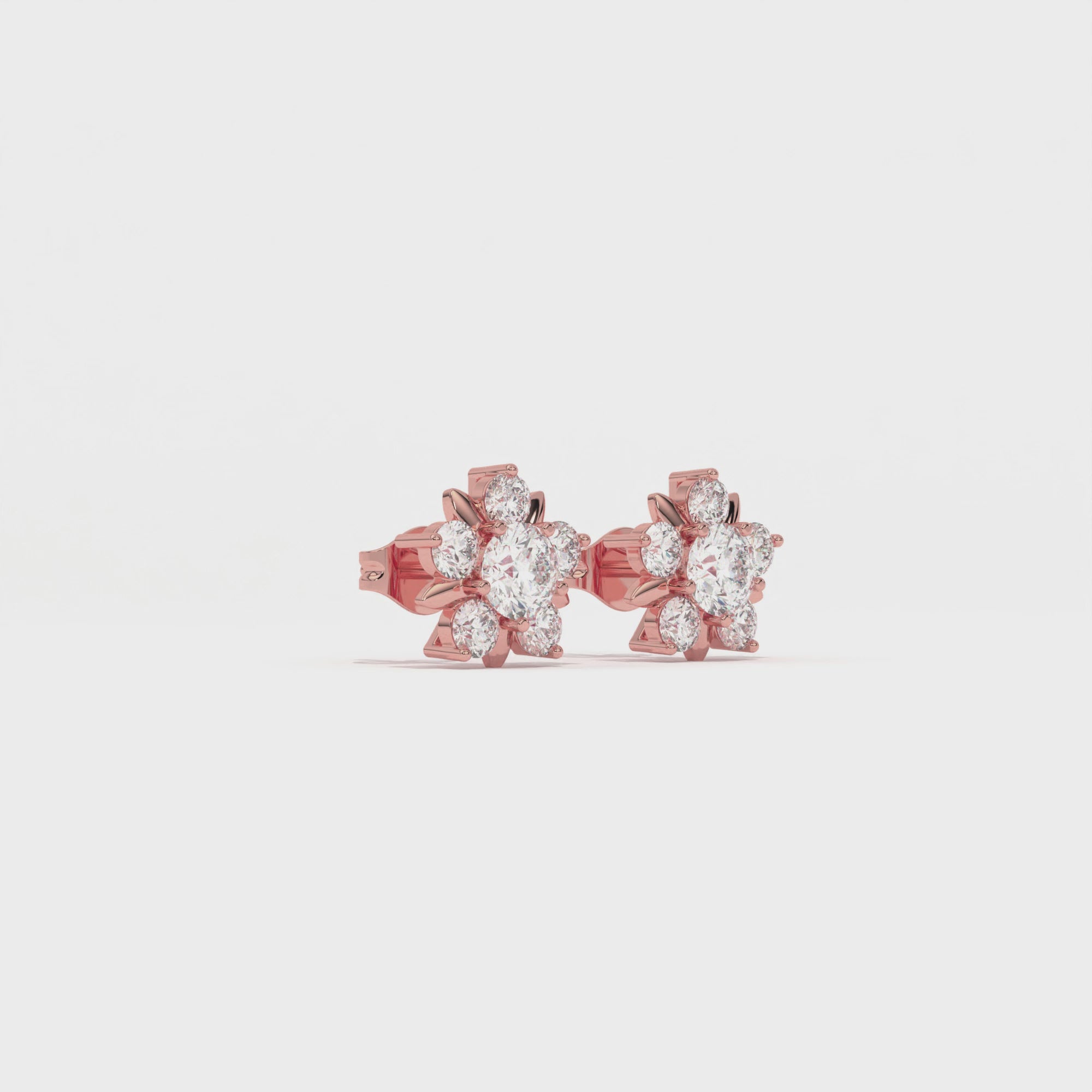 Aarinya Floral Crown Diamond Stud Earrings, Centurion Minimalist Petal-Prong Rosetta Ear Post