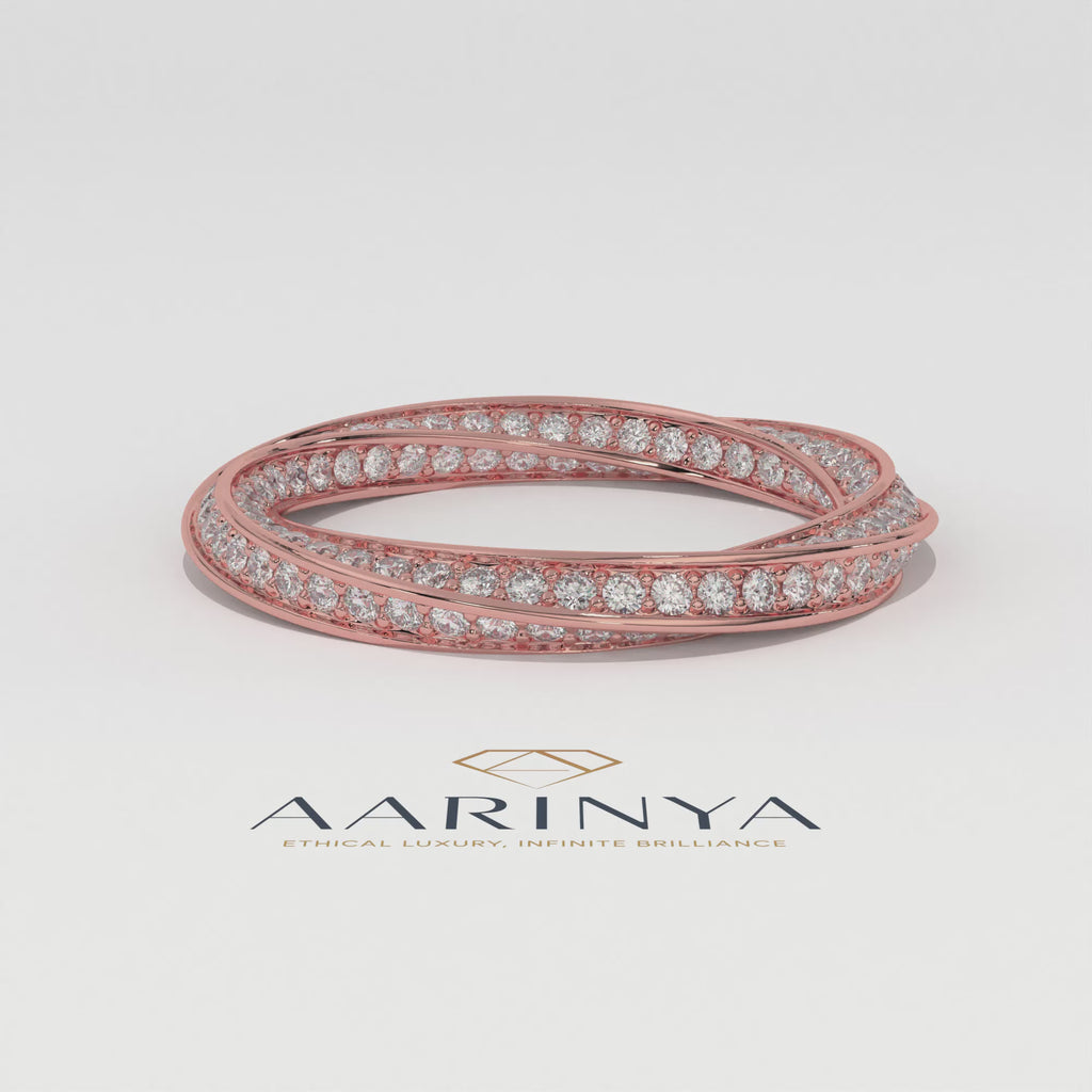 Aarinya  Twisted Pave Diamond Band, The Helix Continuous Ribbon Eternity, Twisted Mobius Eternity Ring