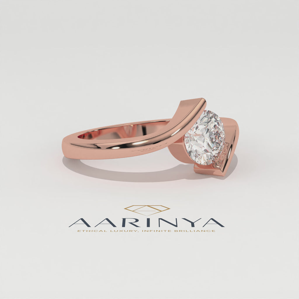 The Helix Architectural Solitiare Ring, The Vortex Clean Border Ring, Rose Gold Tension Set Engagement Ring