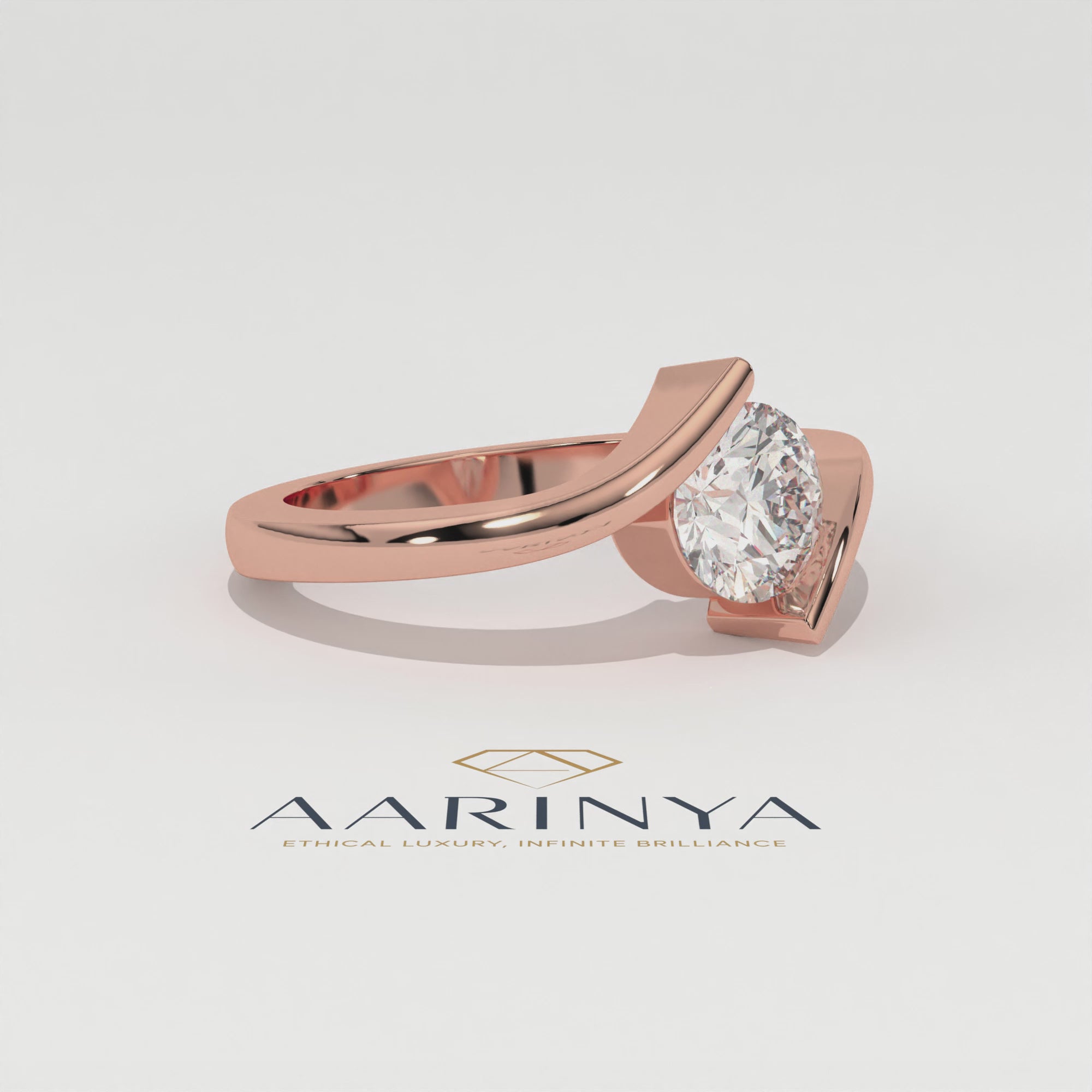 The Helix Architectural Solitiare Ring, The Vortex Clean Border Ring, Rose Gold Tension Set Engagement Ring