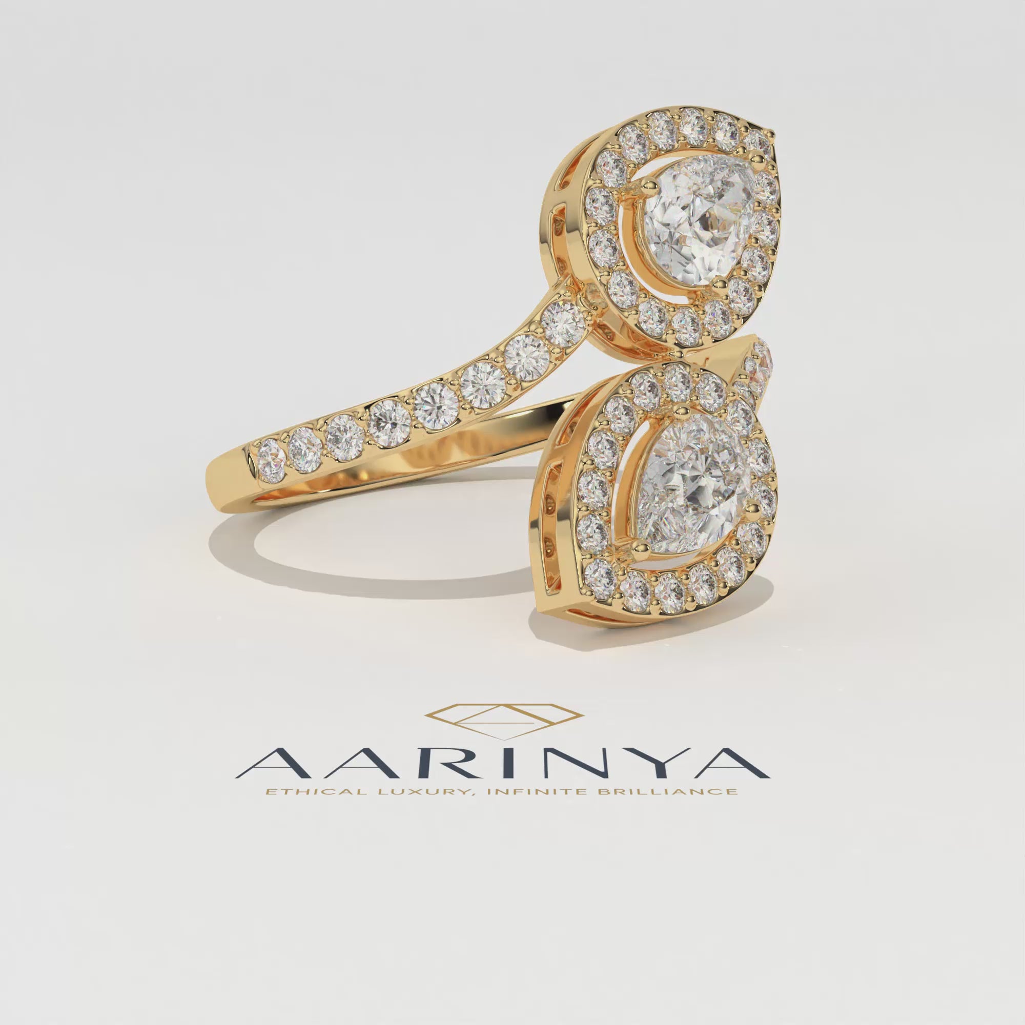 Aarinya  Toi et Moi Pear Diamond Ring, The Duet Pear Ring, The Twin Flame Infinite Ring, Rose Gold Double Pear Ring