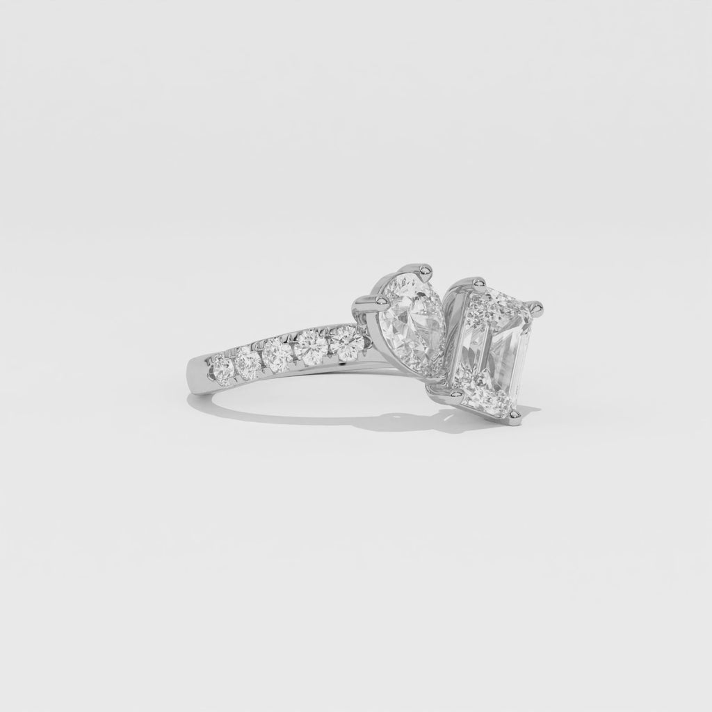 Aarinya Pear & Emerald-Cut Lab-Grown Diamond Toi et Moi Ring, The Vantage Silhouette Dual-Aura Bypass Statement Ring