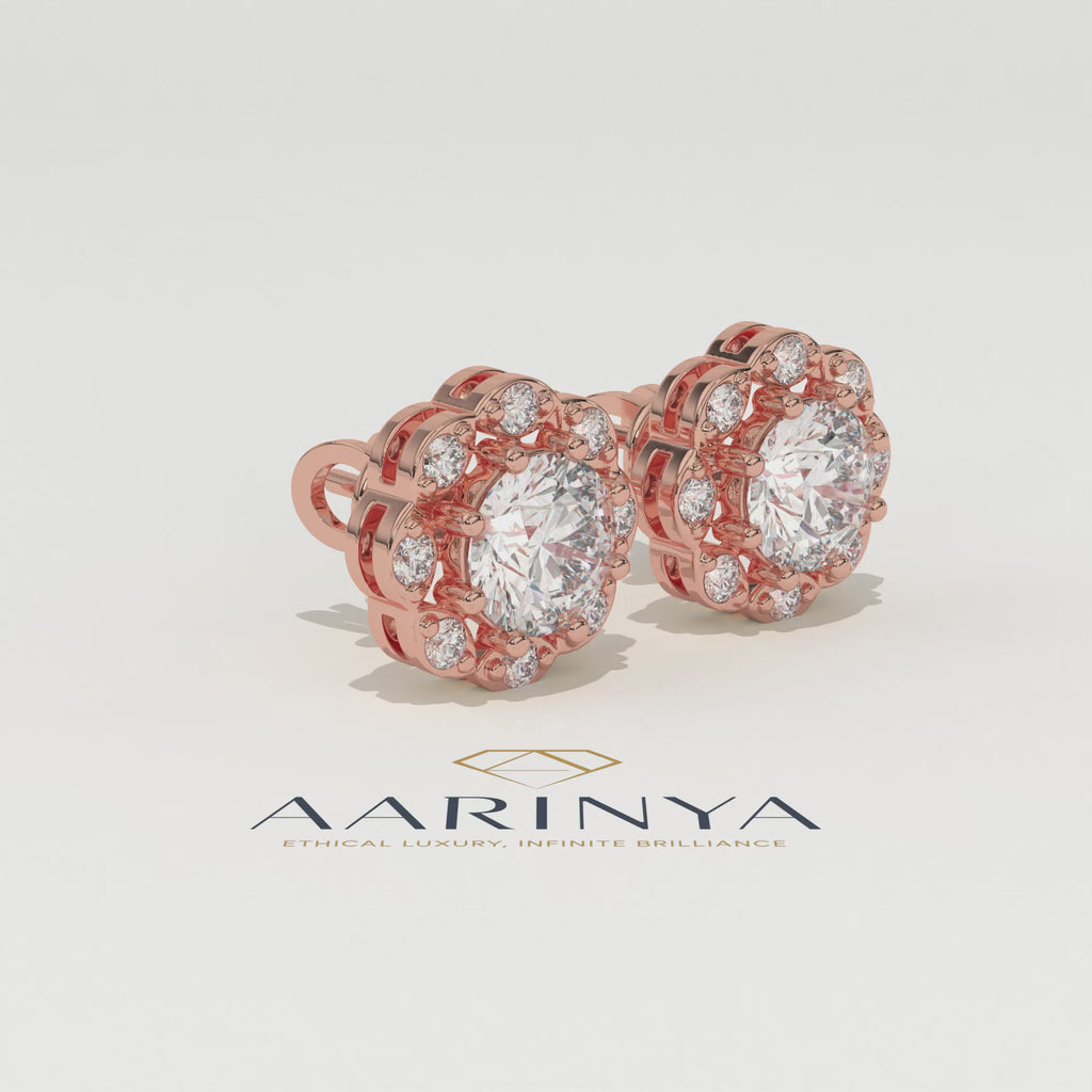 Aarinya Blossom Floral Tops Earring, The Radiant Flower Earring, Petite Petal Diamond Tops, Flower Diamond Earrings