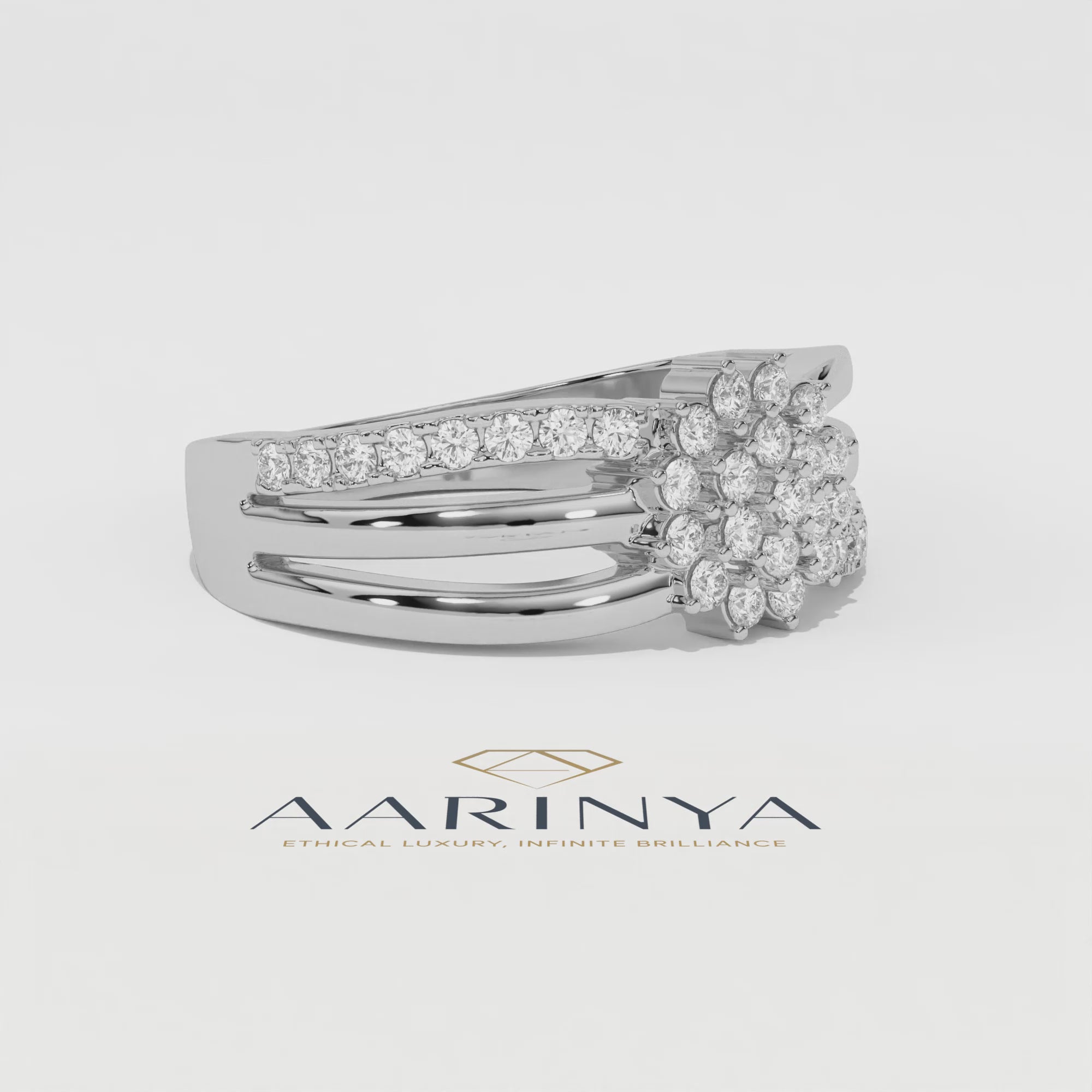 Aarinya Floral Cluster Triple-Bypass Diamond Ring, The Helix Asymmetric Floral Statement Ring, Gold Floral Cluster Ring