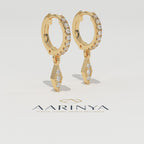 Aarinya Prism Diamond Huggie Dangles, Daily Wear Luxury, Dainty Kite Shaped Dangle Hoop Earrings, Graduation or Promotion Gift