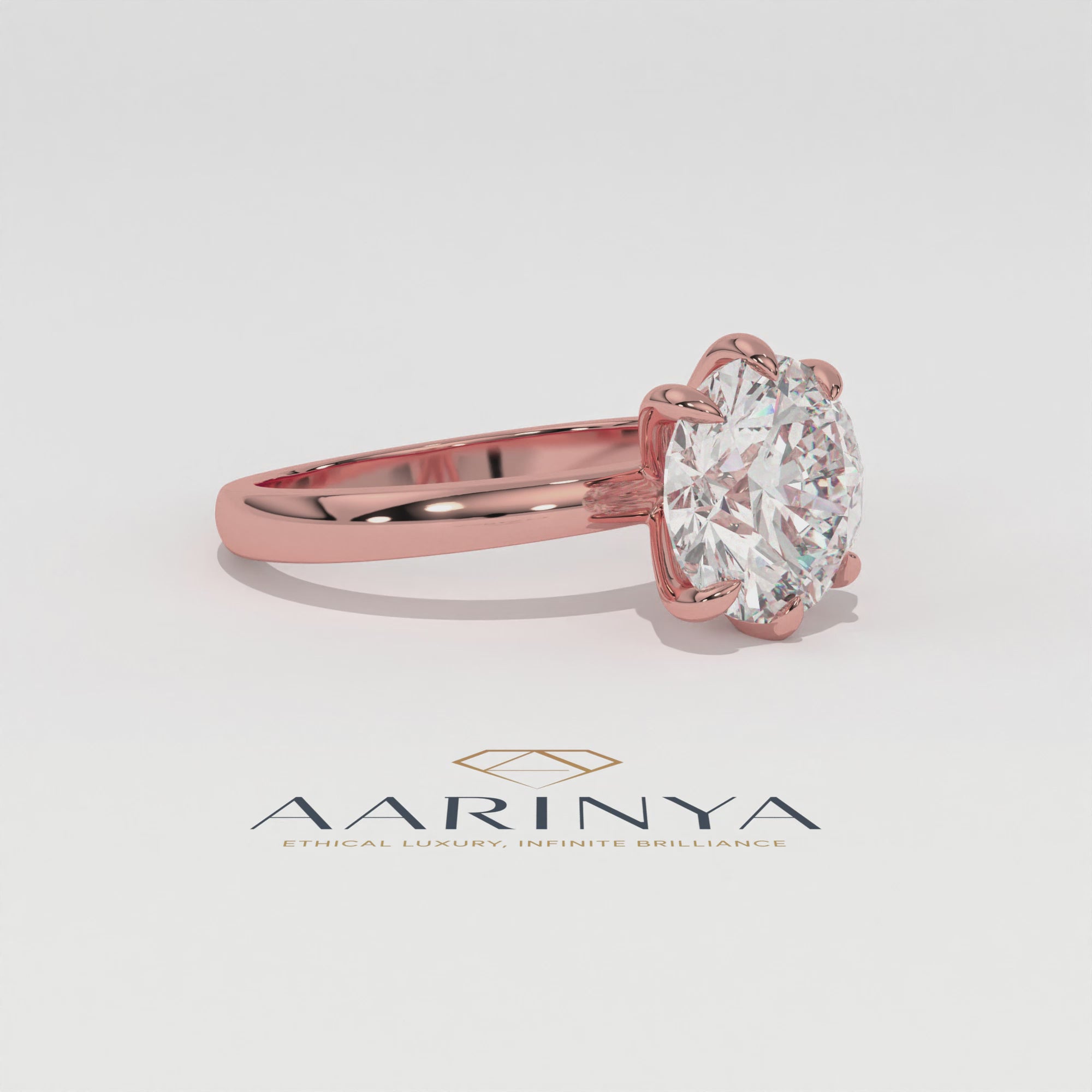 Aarinya Classic 6-Prong Rounded Lab-Grown Diamond Solitaire Ring, The Centurion Minimalist Slender-Band 6-Claw Solitaire Ring