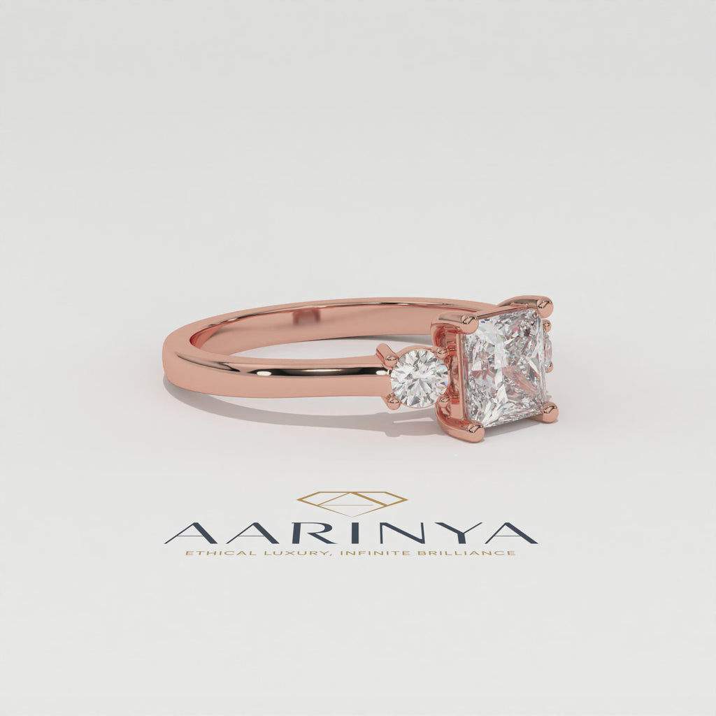 Aarinya Princess Cut Geometric Three-Stone Ring, The Empress Square Trilogy Ring, The Angular Brilliance Chevron Ring