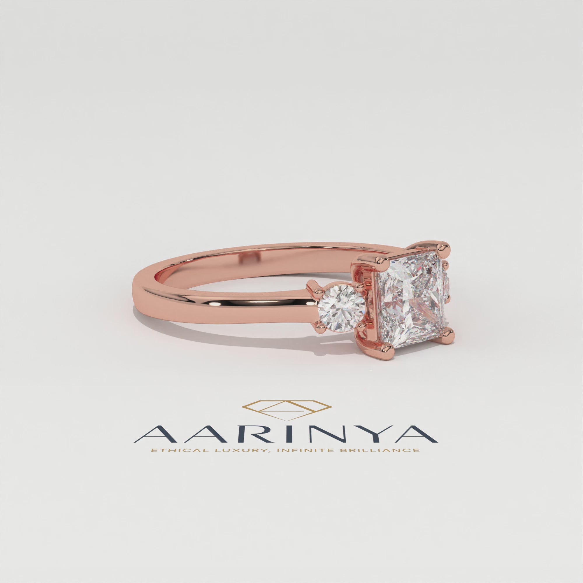Aarinya Princess Cut Geometric Three-Stone Ring, The Empress Square Trilogy Ring, The Angular Brilliance Chevron Ring