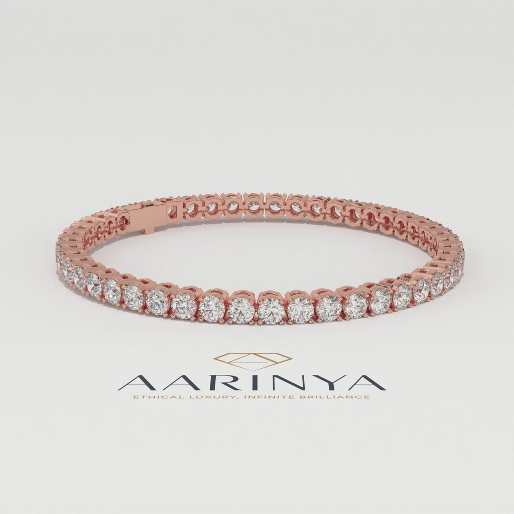 Aarinya Round Brilliant-Cut Lab-Grown Diamond Continuous Tennis Bracelet, The Centurion Minimalist Shared-Prong Collet Bracelet