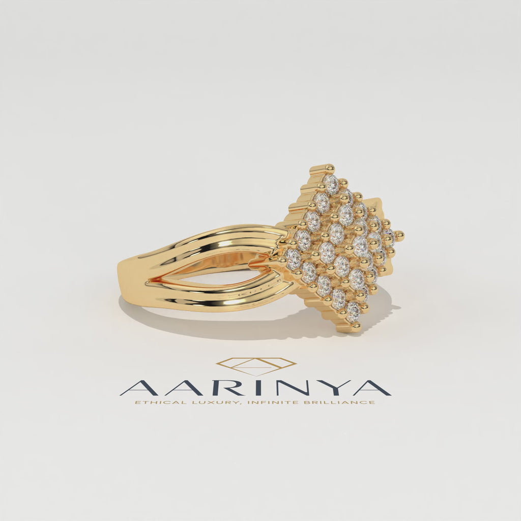 Aarinya Diamond Kite Cluster Ring, The Deco Diamond Grid Ring, Gold Rhombus Cluster Ring