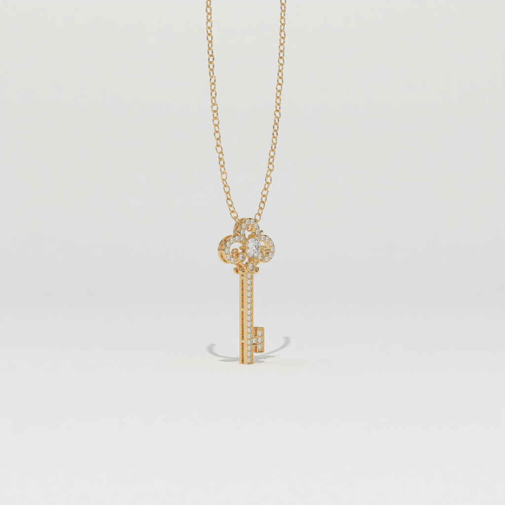 Aarinya Vintage Fleur-de-Lis Lab-Grown Diamond Key Pendant, The Centurion Minimalist Baroque Key Pendant