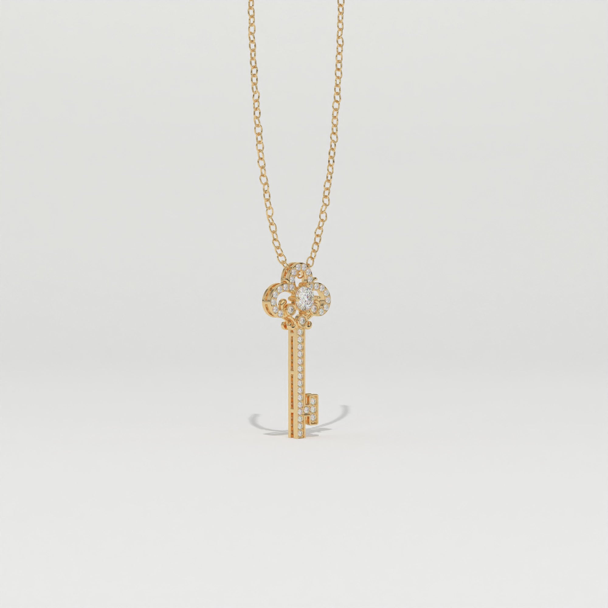 Aarinya Vintage Fleur-de-Lis Lab-Grown Diamond Key Pendant, The Centurion Minimalist Baroque Key Pendant