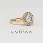 Aarinya Majestic Round Halo Ring, The Imperial Brilliance Statement Ring, Classic Halo Solitaire with Plain Band