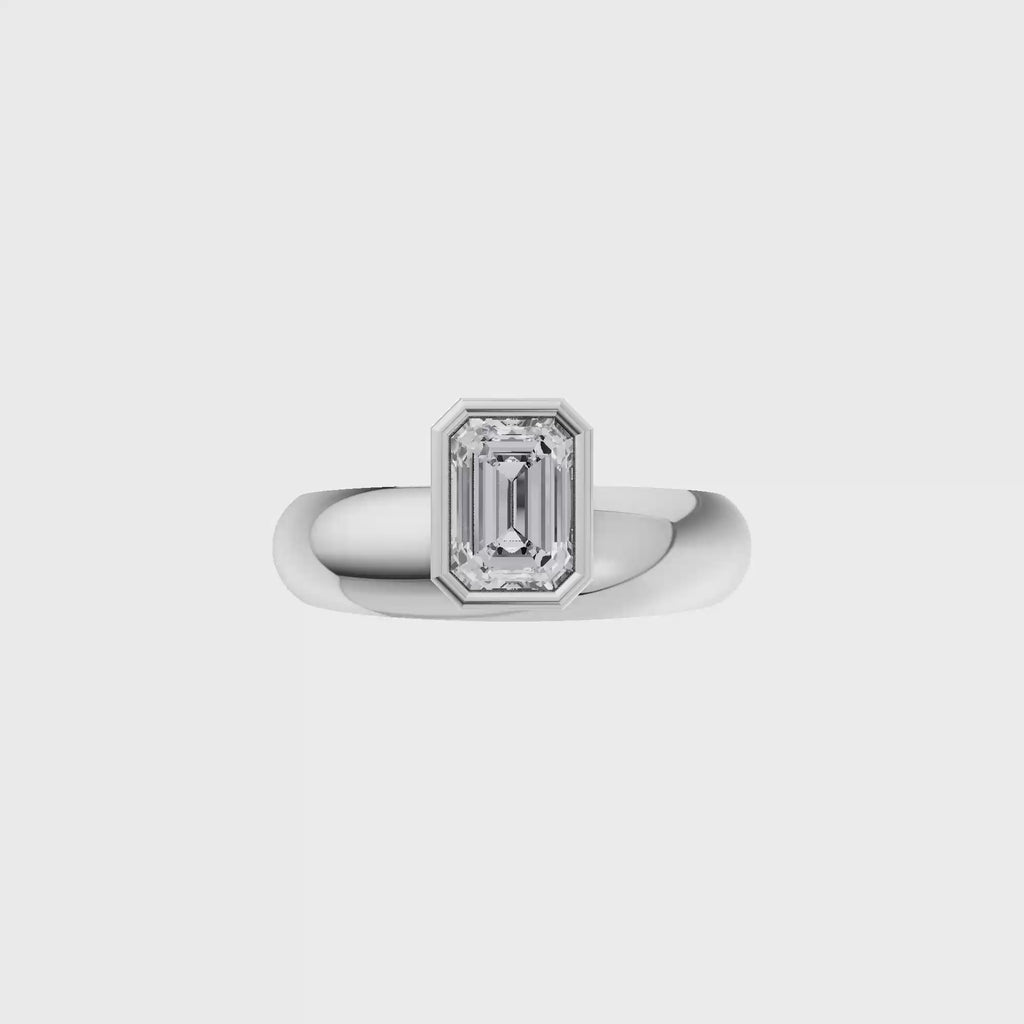 Aarinya Beveled Emerald-Cut Full Bezel Ring, The Bezel Emerald-Cut 0.5 carat Diamond Solitaire Ring