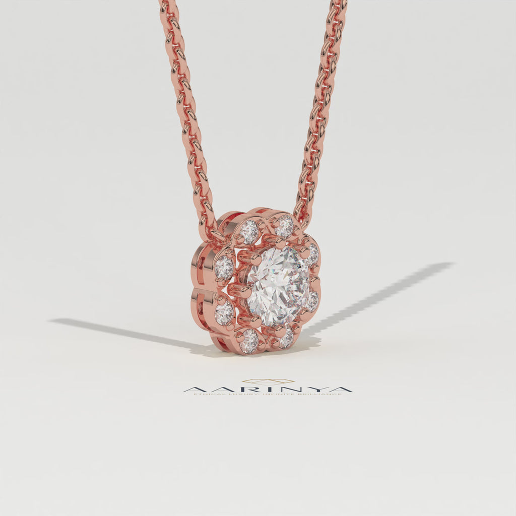 Aarinya Blossom Floral Pendant, Daily Wear / Office Wear Pendant, Milestone Birthday Gift, Floral Diamond Pendant