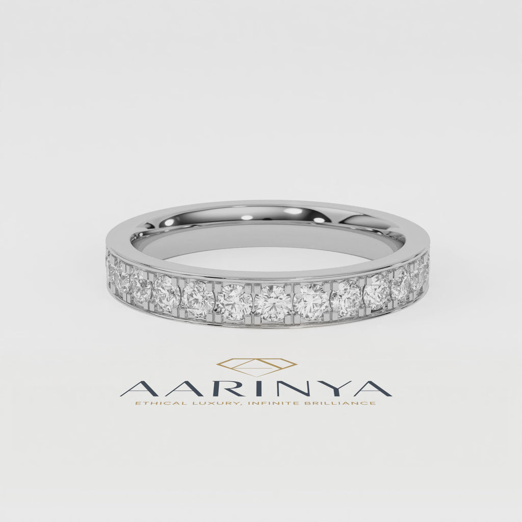 Aarinya Aurelia Eternity Band, The Infinite Brilliance Stackable Ring, Classic Bordered Round Diamond Band