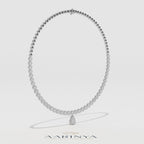 Aarinya Diamond Halo Tennis Necklace with Pear Pendant Drop