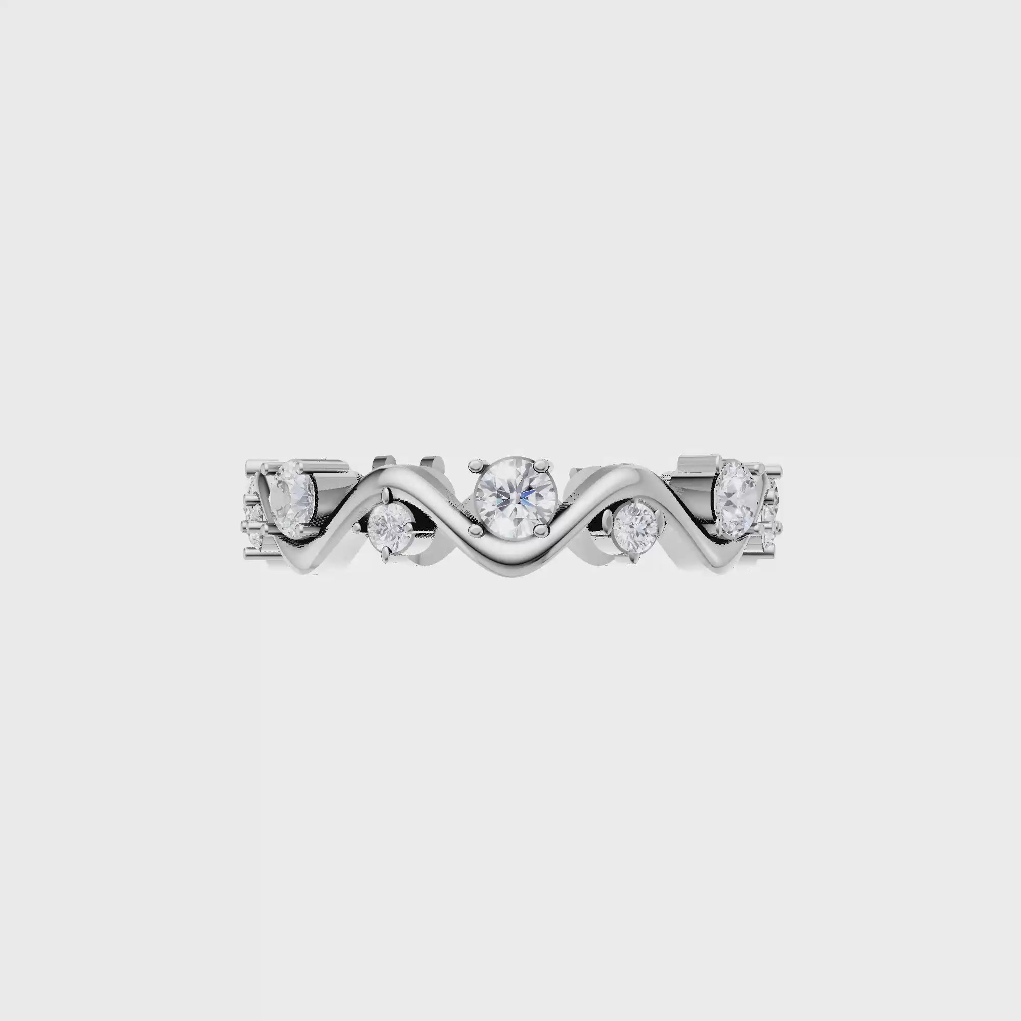 Aarinya Wave-Ribbon Alternating Diamond Band Ring, The Wavy Alternating Diamond Eternity Band