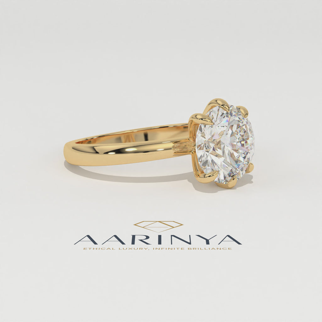 Aarinya Classic 6-Prong Rounded Lab-Grown Diamond Solitaire Ring, The Centurion Minimalist Slender-Band 6-Claw Solitaire Ring