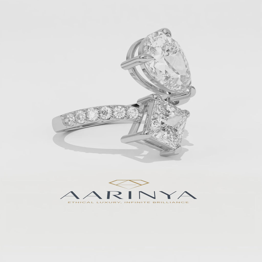 Aarinya Pear & Princess Cut Toi et Moi Ring, The Paradigm Asymmetric Dual Ring, Rose Gold Mixed-Cut Toi et Moi
