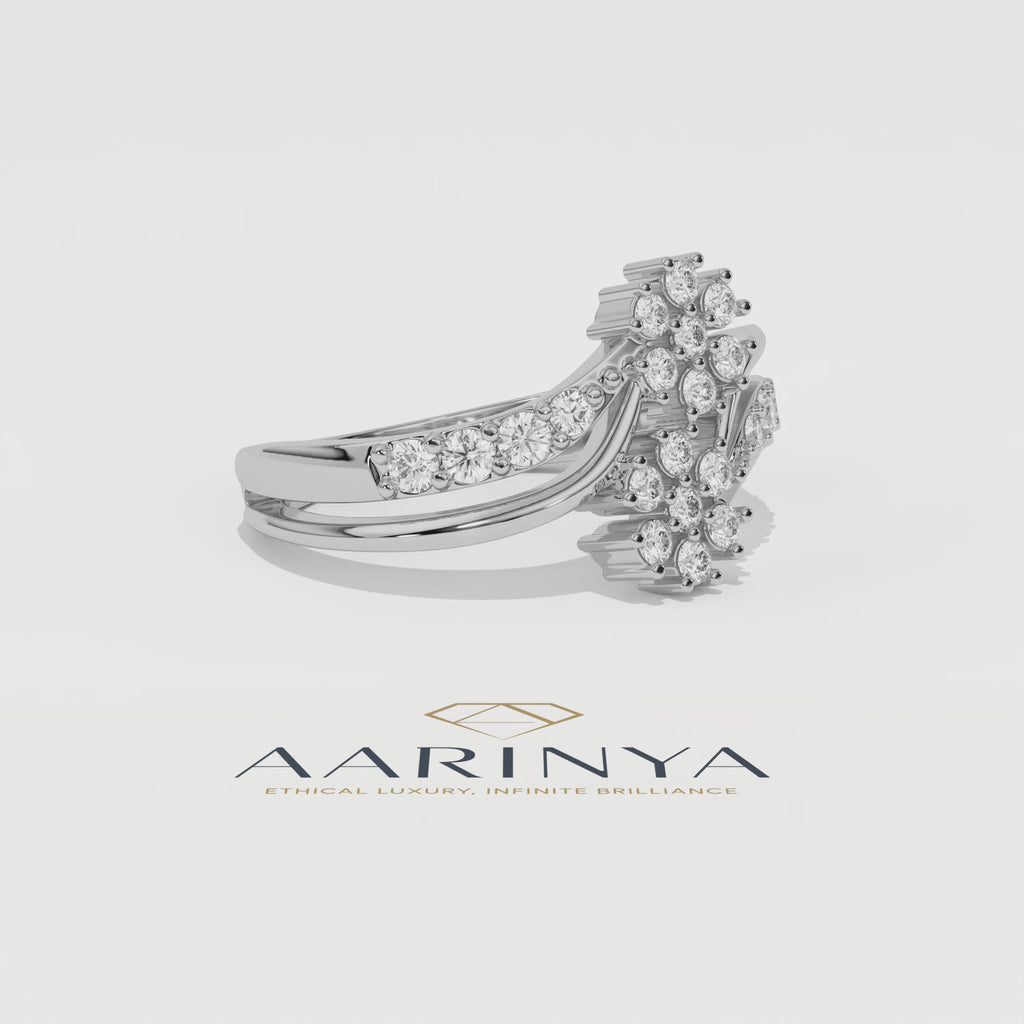 Aarinya Twin Floral Cluster Diamond Ring, The Helix Dual Rosette Ring, Twin Cluster Bypass Ring
